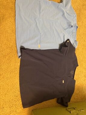 Figs Scrub Tops in Light Blue and Navy